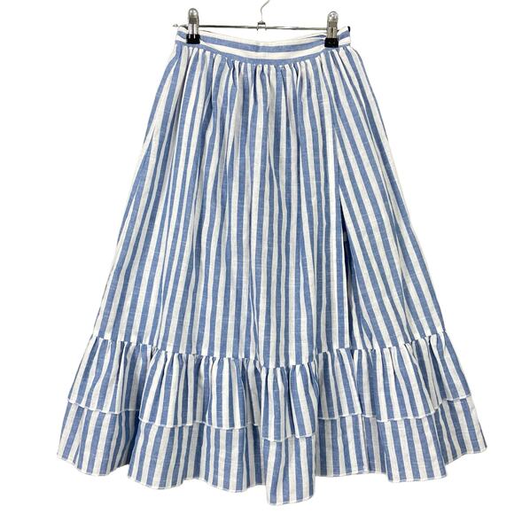 Unbranded Dresses & Skirts - Blue & White Striped Midi Skirt with Ruffle Hem - 100% Cotton